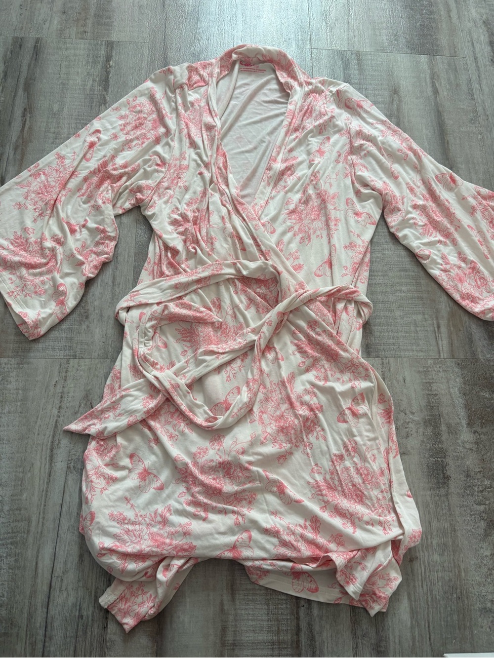 Ruffle Butts Maternity Robe OS Pink White Floral Butterfly